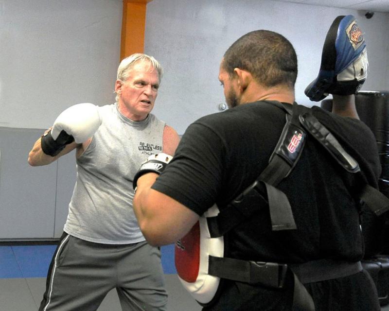 At nearly 80 years old, Bob Vastine spars with Dave Carter, owner of Relentless MMA and Fitness in Chantilly, Va. SUBMITTED PHOTO